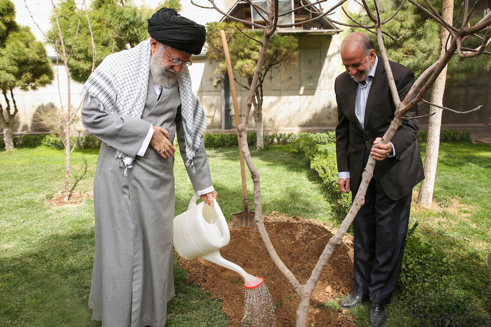 یوم شجرکاری کی مناسبت سے ایرانی سپریم لیڈر آیت اللہ سید علی خامنہ ای نے تین پودے لگائے.